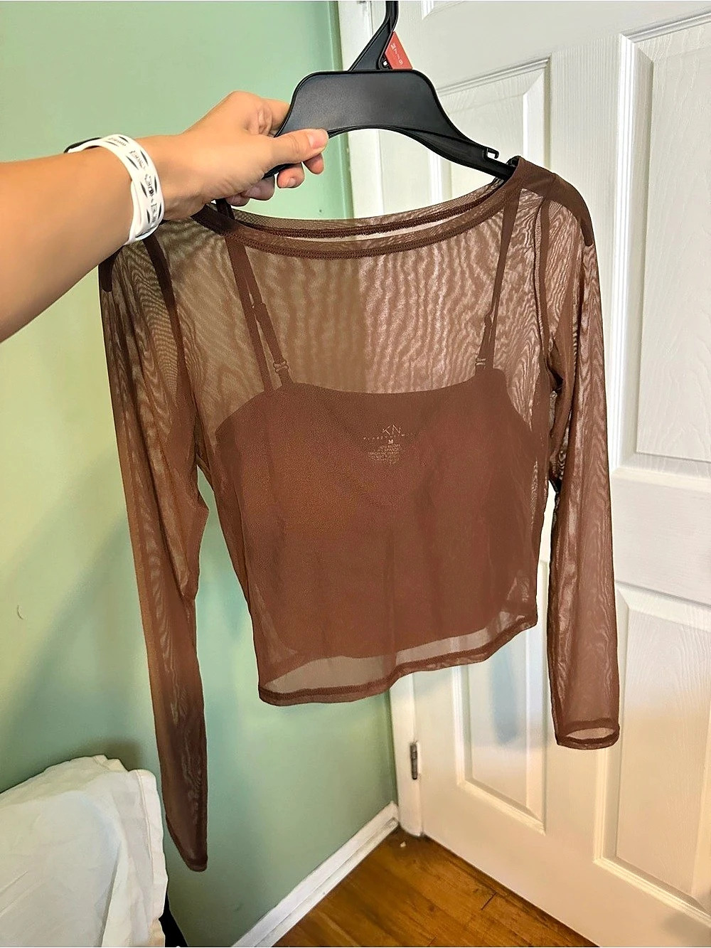 KN Brown Mesh Long Sleeve Top